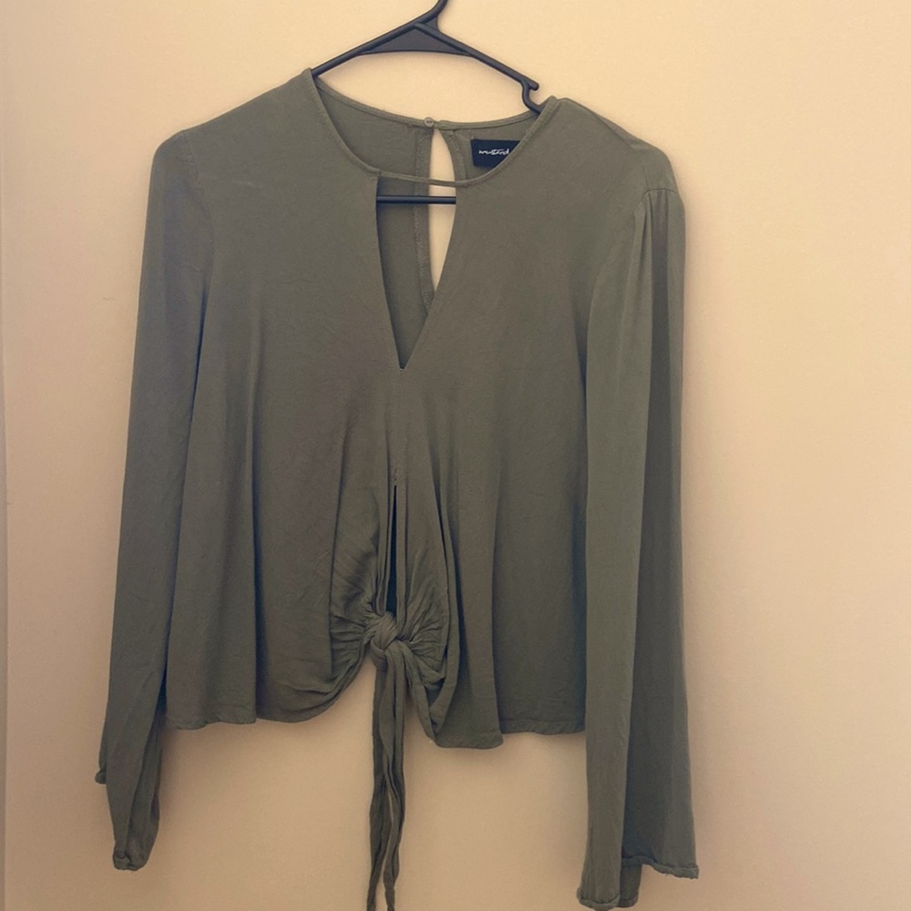 Mustard seed olive flared sleeves top
